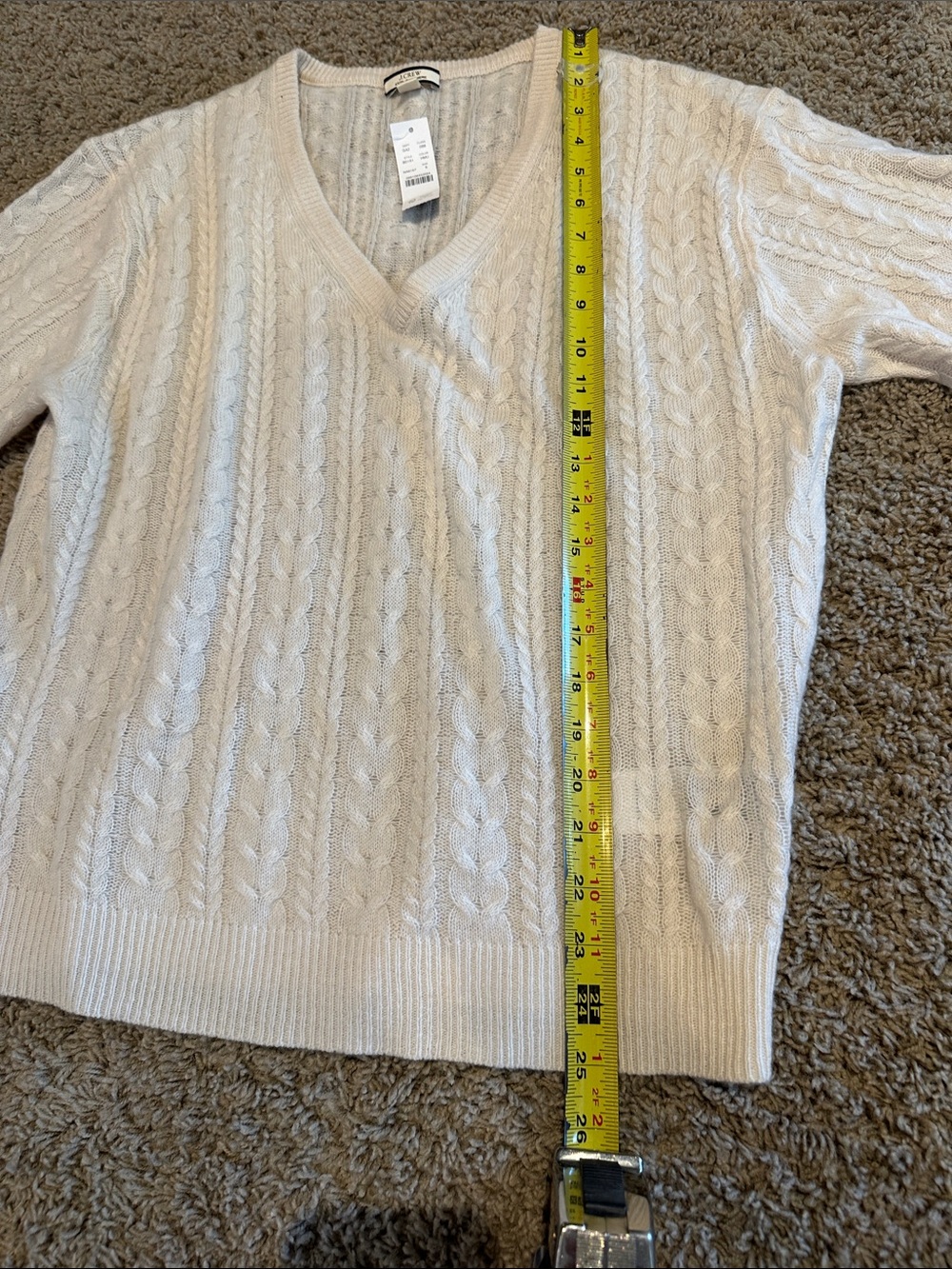 J. Crew Women’s 100% Cashmere Cream Cable-Knit V-Neck Sweater Sz S - Picture 6 of 9